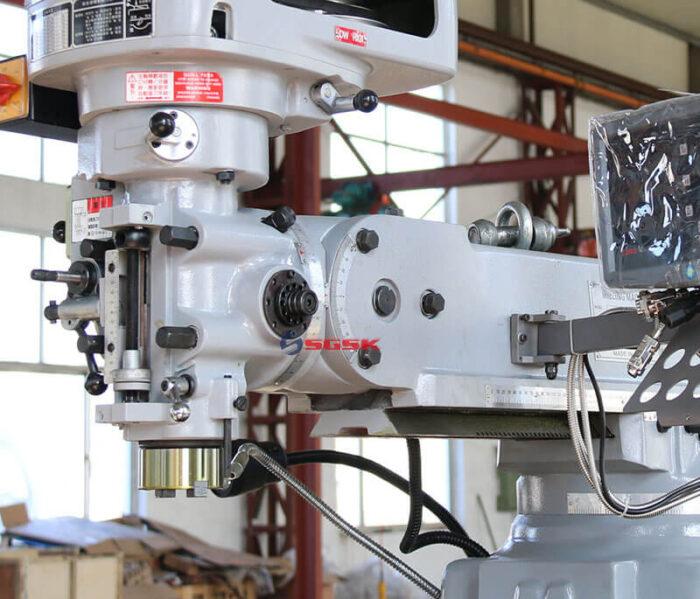 Specifications Units X6328 Table size mm 1200x280 Table travel mm 600/240/360 T slot(number-width-pitch) mm 3-14-63 Spindle taper ISO40 7：24 Spindle speed range rpm (V) 50HZ:65-4500 60HZ:80-5440 (16 steps); (H) 40-1300(12steps Optional:(variable)65-4000 Spindle travel mm 127 Spindle feed range mm 0.04,0.08,0.15 (3 steps) Distance between spindle nose and table surface mm 140-500 Distance between spindle axis and table surface mm 0-360 Main motor power kw 2.2(V)3(H) Head rotation (left - right ) ° ±90° Head rotation (front - rear) ° ±45° Weight kg 1400 Overall dimension mm 1550x1650x2250